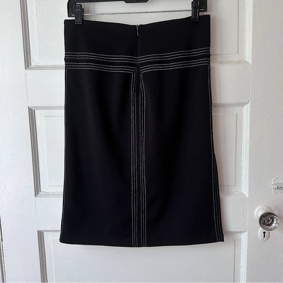 Vintage Express Black High Waist Bodycon Pencil Skirt Contrast Stitching Stretch - Picture 9 of 15